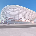 Modern Architectural Complex With White Curved Roofs And Red Patterned Facades 3d model
