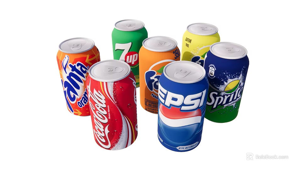 Assorted Carbonated Soft Drink Cans With Popular Brands Like Coca Cola Pepsi Fanta Sprite 7up 3d model 