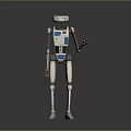 Detailed Blue And White Humanoid Robot With Mechanical Limbs Standing In Dark Background