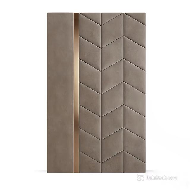 Gray Upholstered Panel With Herringbone Pattern And Metallic Strip Detail 3d model 