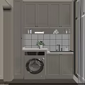 Elegant Modern Laundry Wardrobe With Built In Washing Machine And Large Capacity Storage Shelves