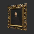 Classic Portrait Painting of a Man in Dark Clothing with Golden Ornate Frame