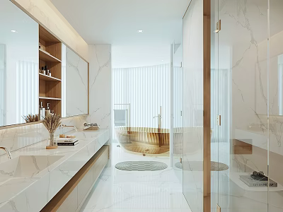 Modern Bathroom Interior Design With Marble Vanity Bathtub Glass Shower And Mirror 3d model