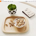 Decorative Ornament Set with Wooden Tray White Bowl Pistachios Moss Plant and Book