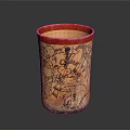 Ancient Carved Ceramic Vessel With Red Rim And Intricate Black Patterns