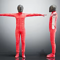 Red Motorcycle Racing Suit With Black Helmet Front And Side View 3d model