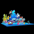 Deep Sea Diving Themed Decorative Scene With Cartoon Characters Fish And Marine Elements 3d model