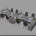 Modern Office Desk Workstation With Multiple Cubicles Black Chairs Computers And Plants 3d model