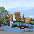 Children's Play Area Featuring Wooden Climbing Structures Slide And Dome Shaped Play Equipment