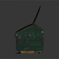 Green Trash Bin with Open Lid and Trash Inside and Graffiti on Surface 3d model
