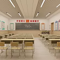 School Classroom Interior With Neat Desks Chairs Blackboard Educational Posters And Bright Lighting