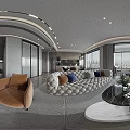 Modern Luxury Open Plan Living And Dining Room Interior With Plush Sofa And Stylish Cabinets