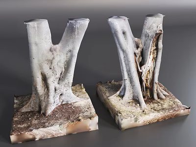 Rough Bark Tree Stump Decorations With Square Base And Natural Earthy Texture 3d model