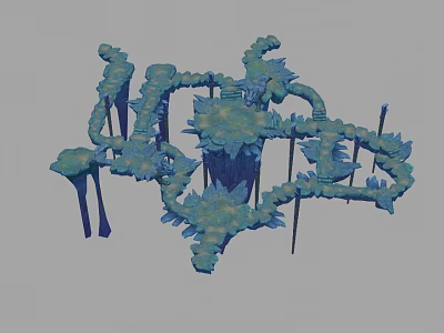 Abstract 3D Structure Model With Intricate Interconnected Platforms And Blue Green Design 3d model