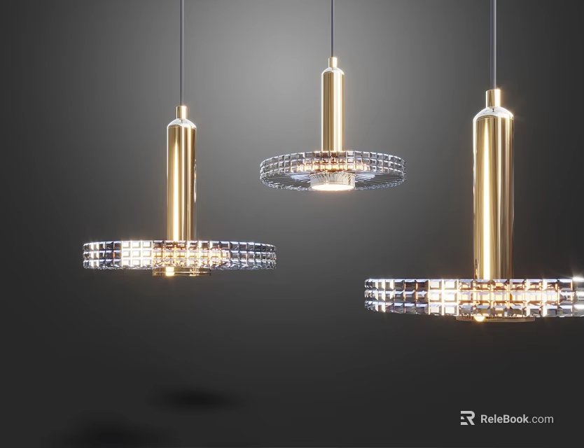 Modern Gold Chandelier With Transparent Glass Decor Hanging In Stylish Interior Design 3d model 