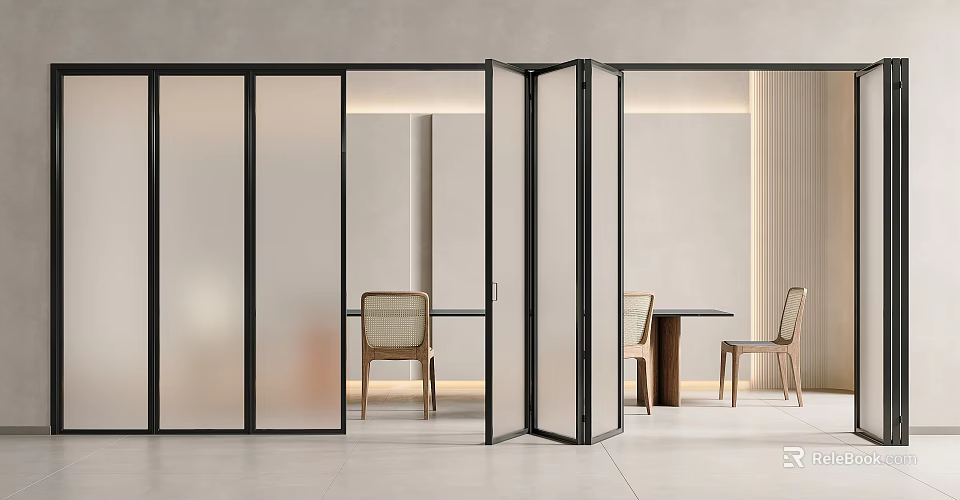 Modern Folding Doors With Glass Panels And Black Frame For Interior Space Design 3d model