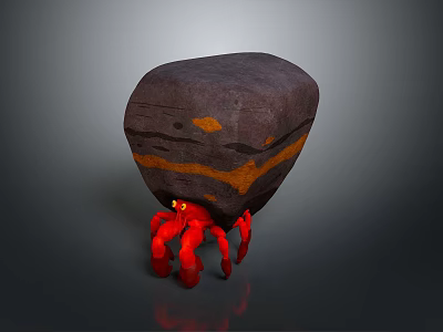 Red Legged Creature With Yellow Glowing Eyes And Rock Like Shell Structure 3d model
