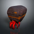 Red Legged Creature With Yellow Glowing Eyes And Rock Like Shell Structure