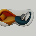Unique Curved Shape Sofa Featuring Orange Blue White Sections And Soft Pillows