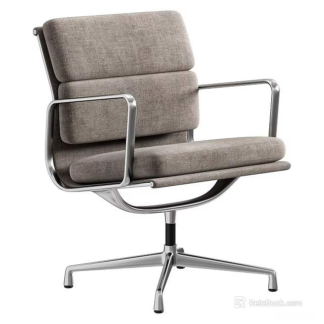 Modern Gray Fabric Office Chair With Metal Armrests Swivel Base And Comfortable Seat 3d model 