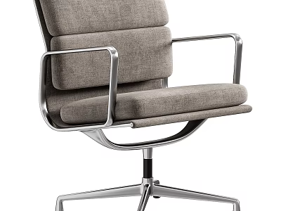 Modern Gray Fabric Office Chair With Metal Armrests Swivel Base And Comfortable Seat 3d model