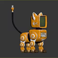 Adorable Orange Robot Cat With Mechanical Body Green Eyes Screen And Antenna