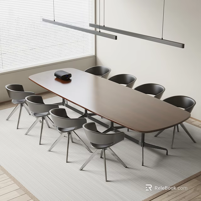 Modern Office Conference Table With Black Item And Gray Chairs Around 3d model 