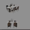 Elegant Modern Dining Table Set With Chairs Vase Wine Bottles And Tabletop Decorations 3d model
