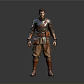 Man In Medieval Leather Armor With Belt Pouches And Brown Boots Standing Pose