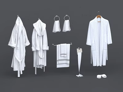 White Bathrobes And Soft Towels With Cozy Slippers For Bathroom Linen Set 3d model