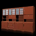 Brown Vintage Cabinet Featuring Glass Door Sections Open Shelves Drawers And Door Storage