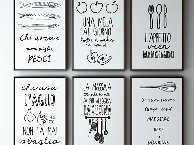 Decorative Kitchen Wall Art With Italian Cooking Quotes And Illustrations 3d model