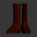 Red Leather Long Boots With Stitched Detail And Classic Style For Daily Wear