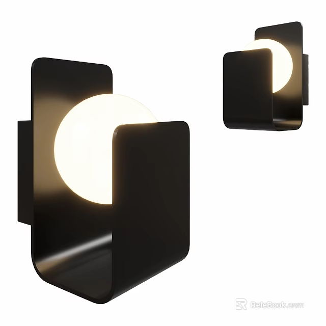 Sleek Modern Wall Lamps With Black Frame And Round Glowing Sphere Design 3d model 