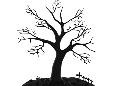 Bare Tree with No Leaves Standing in Graveyard with Small Crosses 3d model