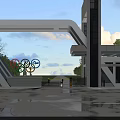 Modern Olympic Games Entrance Gate With Rings Sculpture And Cloudy Sky