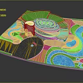 3D Recreational Area Plan With Spiral Structure Waterways Lawns And Colored Functional Zones