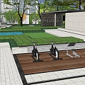 Residential Landscape Entrance With Modern High Rise Buildings And Water Feature