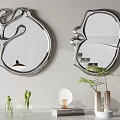 Modern Artistic Irregular Shape Mirrors With Chrome Frame And Decorative Plants In Interior 3d model