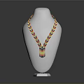 Colorful Handwoven Necklace Displayed On White Mannequin With Striped Design