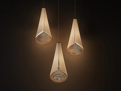 Conical Woven Pendant Lights With Textured Shade And Warm Glow For Modern Home Decor 3d model