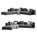 Modern Sectional Sofa With Multiple Soft Pillows And Cozy Throw Blanket In Neutral Tones 3d model