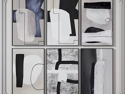 Abstract Wall Art Paintings In Black White Gray With Geometric Shapes And Lines 3d model