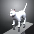 3D Model White Cat Standing On Platform With Reflection And Dark Background