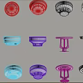 Various Types of White Safety Devices Including Smoke Detectors and Alarms Arranged on Beige Background