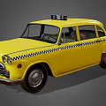 Yellow Classic Taxi Car With Checker Stripes And Taxi Sign