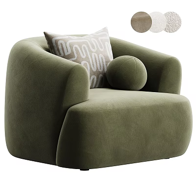 Velvet Olive Green Single Sofa With Rounded Armrests Geometric Pillow And Round Cushion 3d model