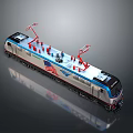 Detailed Electric Train Model With American Flag Red Pantographs And Gray Background