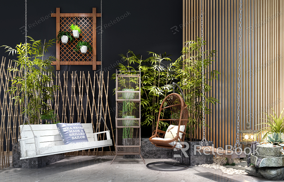 Nordic Hanging Chair Swing Bamboo Graphite model