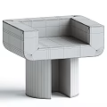 Minimalist Beige Stone Square Side Table With Solid Column Base Design